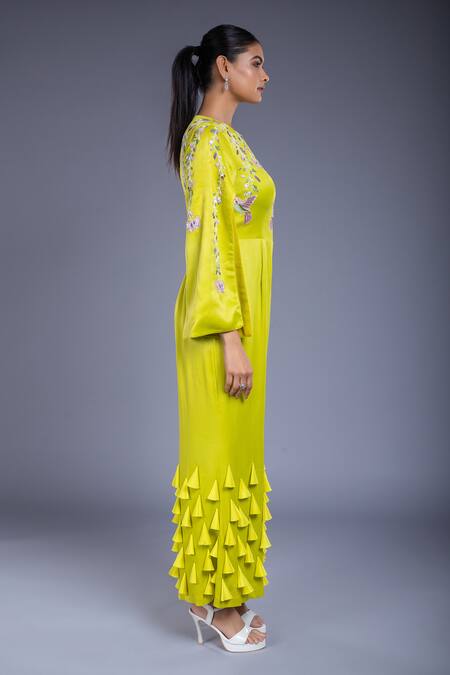 Shop Ellemora Fashions Green Dull Crepe Hand Embroidered Sequins Round Jumpsuit Online at Aza Fashions Shop_Ellemora Fashions_Green Dull Crepe Hand Embroidered Sequins Round Jumpsuit _Online_at_Aza_Fashions