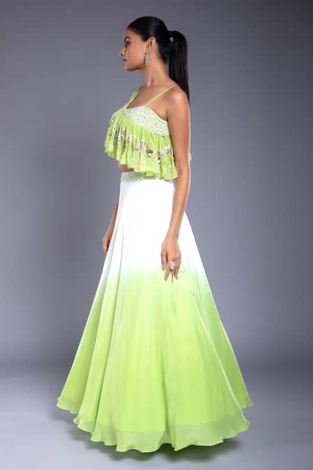 Buy Ellemora Fashions Green Crepe, Silk Sequins, Cut Work, Hand Embroidered Blouse And Lehenga Set Online at Aza Fashions Buy_Ellemora Fashions_Green Crepe, Silk Sequins, Cut Work, Hand Embroidered Blouse And Lehenga Set _Online_at_Aza_Fashions