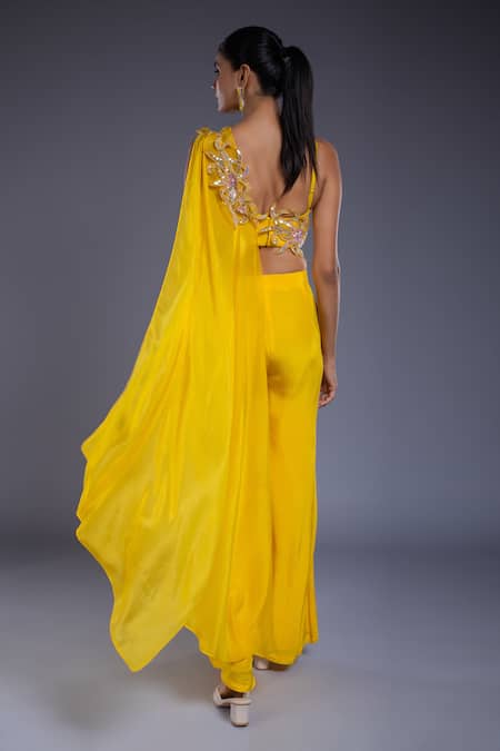 Ellemora Fashions Yellow Dull Crepe Hand Embroidered Sequins Sweetheart Jumpsuit Online at Aza Fashions Ellemora Fashions_Yellow Dull Crepe Hand Embroidered Sequins Sweetheart Jumpsuit _Online_at_Aza_Fashions