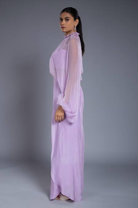 Shop_Ellemora Fashions_Purple Tabby Hand Embroidered Sequins High Bishop Sleeve Kaftan And Palazzo Set _Online_at_Aza_Fashions