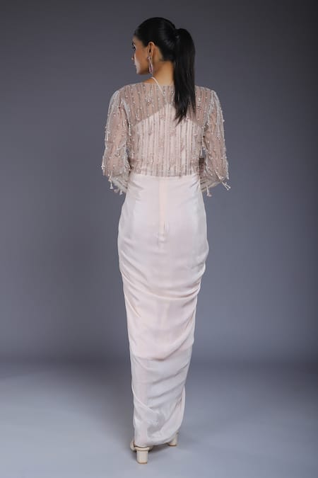 Ellemora Fashions_Pink Crepe Solid Halter Pleated Draped Dress _Online_at_Aza_Fashions