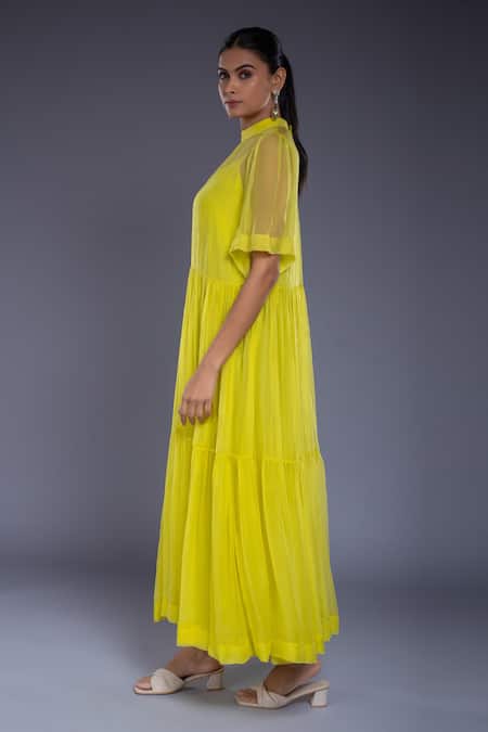 Shop Ellemora Fashions Green Crepe High Neck Solid Flared Dress With Inner Online at Aza Fashions Shop_Ellemora Fashions_Green Crepe High Neck Solid Flared Dress With Inner _Online_at_Aza_Fashions