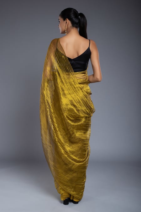 Ellemora Fashions Gold Tissue V-neck Solid Saree With Sleeveless Blouse Online at Aza Fashions Ellemora Fashions_Gold Tissue V-neck Solid Saree With Sleeveless Blouse _Online_at_Aza_Fashions
