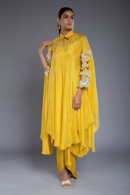 Buy Ellemora Fashions Yellow Crepe, Denim, Silk, Hemp Cut Work, Embroidery Hand Kaftan Skirt Set Online at Aza Fashions Buy_Ellemora Fashions_Yellow Crepe, Denim, Silk, Hemp Cut Work, Embroidery Hand Kaftan Skirt Set _Online_at_Aza_Fashions