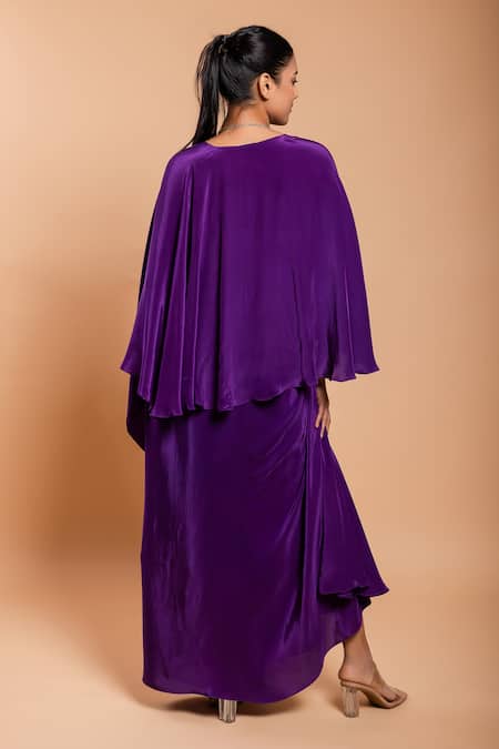 Ellemora Fashions Solid Draped Cape With Skirt 