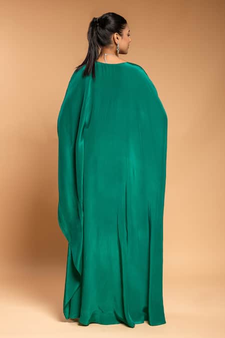 Ellemora Fashions Green Natural Crepe Solid Round Draped Rope Kaftan Online at Aza Fashions Ellemora Fashions_Green Natural Crepe Solid Round Draped Rope Kaftan _Online_at_Aza_Fashions