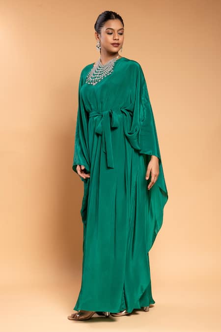 Buy Ellemora Fashions Green Natural Crepe Solid Round Draped Rope Kaftan Online at Aza Fashions Buy_Ellemora Fashions_Green Natural Crepe Solid Round Draped Rope Kaftan _Online_at_Aza_Fashions