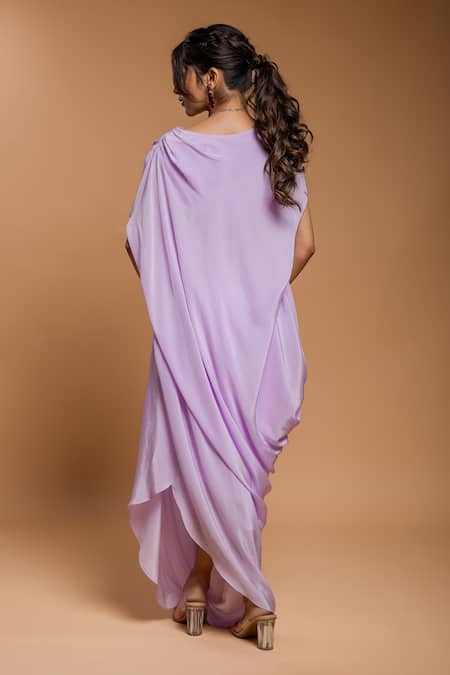 Ellemora Fashions Purple Natural Crepe Handwork Solid Boat Neck Kaftan Online at Aza Fashions Ellemora Fashions_Purple Natural Crepe Handwork Solid Boat Neck Kaftan _Online_at_Aza_Fashions
