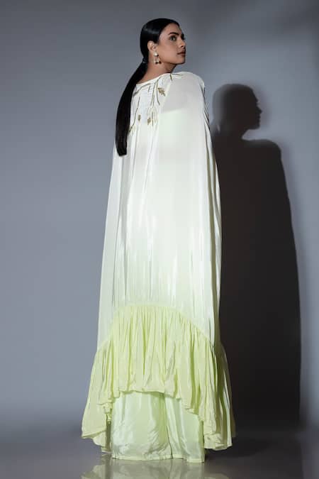 Ellemora Fashions Floral Bead Embellished Kaftan Cape Palazzo Set 