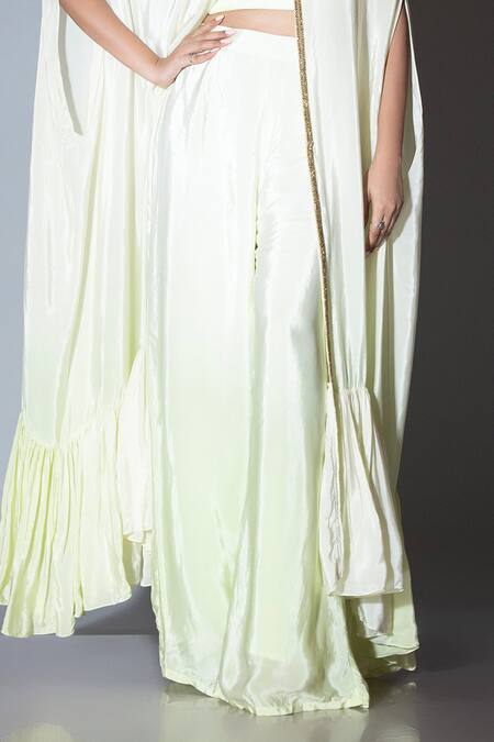 Shop Ellemora Fashions Green Crepe Beads Round Neck Floral Embellished Kaftan Cape Palazzo Set Online at Aza Fashions Shop_Ellemora Fashions_Green Crepe Beads Round Neck Floral Embellished Kaftan Cape Palazzo Set _Online_at_Aza_Fashions