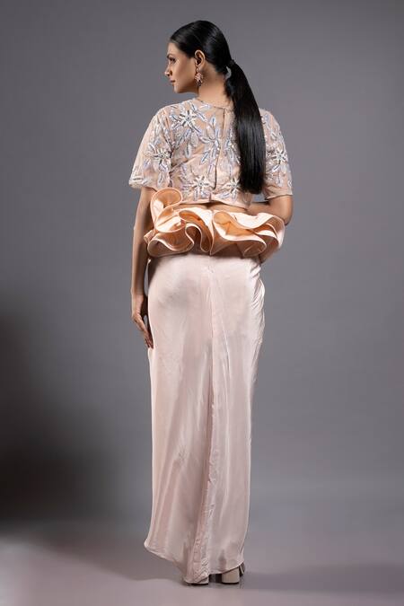 Shop Ellemora Fashions Ivory Net Embellished Bead Round Delight Sequin High-low Dress at Aza Fashions Shop_Ellemora Fashions_Ivory Net Embellished Bead Round Delight Sequin High-low Dress _at_Aza_Fashions