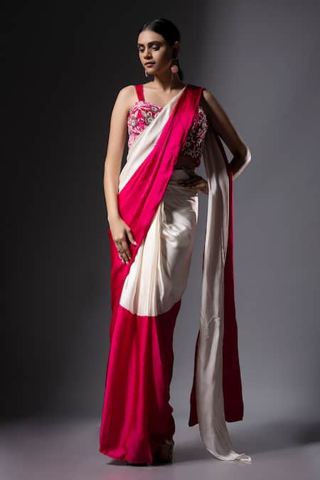 Ellemora fashions Cascade Colourblock Pre-Draped Saree With Corset Blouse 