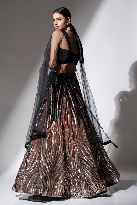 Shop Ellemora Fashions Black Net Sequins, Beads Sweetheart Neck Delight Embellished Lehenga Set at Aza Fashions Shop_Ellemora Fashions_Black Net Sequins, Beads Sweetheart Neck Delight Embellished Lehenga Set_at_Aza_Fashions