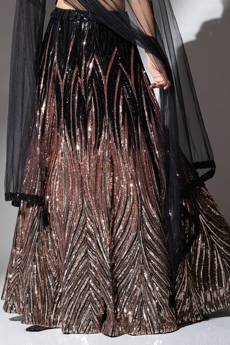 Ellemora Fashions Black Net Sequins, Beads Sweetheart Neck Delight Embellished Lehenga Set Online at Aza Fashions Ellemora Fashions_Black Net Sequins, Beads Sweetheart Neck Delight Embellished Lehenga Set_Online_at_Aza_Fashions