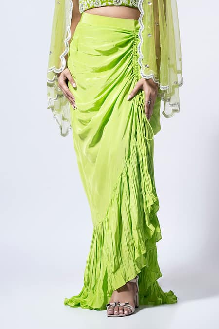 Buy Ellemora Fashions Green Velvet, Chiffon, Crepe Beads Sweetheart Drape Charm Floral Blouse Cape Set Online at Aza Fashions Buy_Ellemora Fashions_Green Velvet, Chiffon, Crepe Beads Sweetheart Drape Charm Floral Blouse Cape Set _Online_at_Aza_Fashions