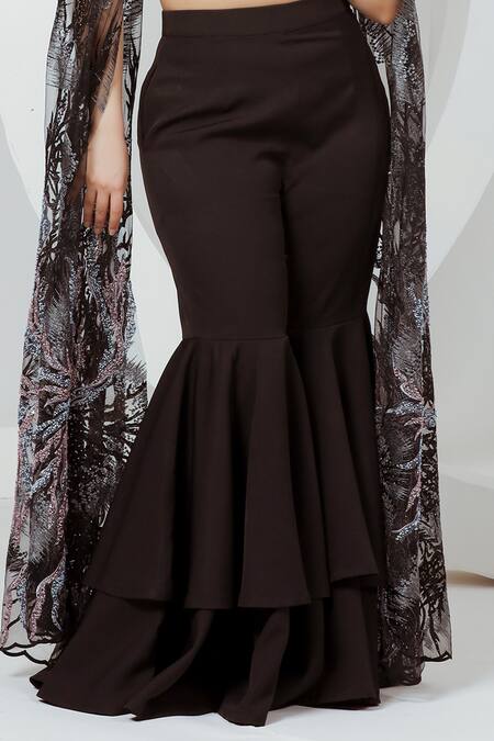 Shop_Ellemora Fashions_Black Net, Satin, Cotton, Silk Beads, Charm Hand Work Cape Blouse With Sharara_Online_at_Aza_Fashions