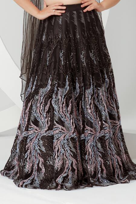 Ellemora Fashions_Pink Net Embroidery Sweetheart Neck Floral Hand Corset Lehenga Set_Online_at_Aza_Fashions