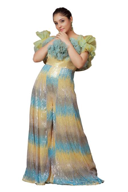 Buy Ellemora Fashions Multi Color Imported Net Ruffle Delight Detailed Jumpsuit Buy_Ellemora Fashions_Multi Color Imported Net Ruffle Delight Detailed Jumpsuit