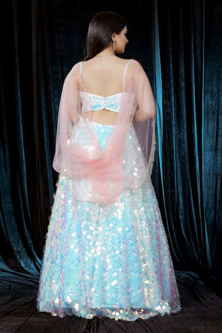 Shop_Ellemora Fashions_Multi Color Net, Silk Sequins Radiant Rainbow Embellished Lehenga With Blouse _at_Aza_Fashions