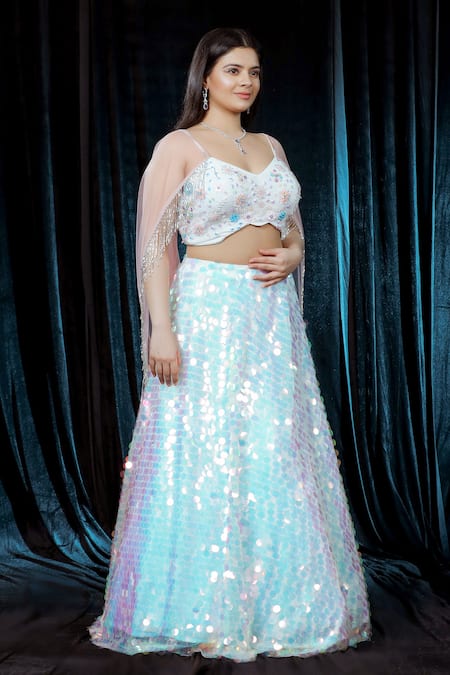 Shop_Ellemora Fashions_Multi Color Net, Silk Sequins Radiant Rainbow Embellished Lehenga With Blouse _Online_at_Aza_Fashions