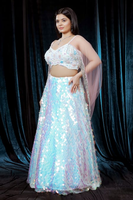 Ellemora Fashions_Multi Color Net, Silk Sequins Radiant Rainbow Embellished Lehenga With Blouse _at_Aza_Fashions