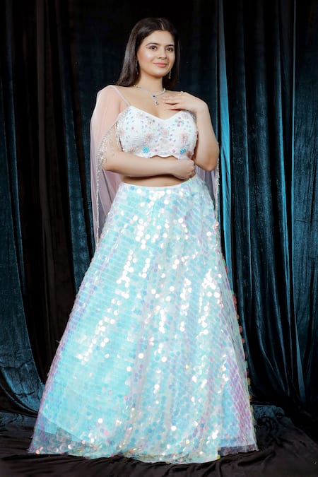 Buy_Ellemora Fashions_Multi Color Net, Silk Sequins Radiant Rainbow Embellished Lehenga With Blouse 