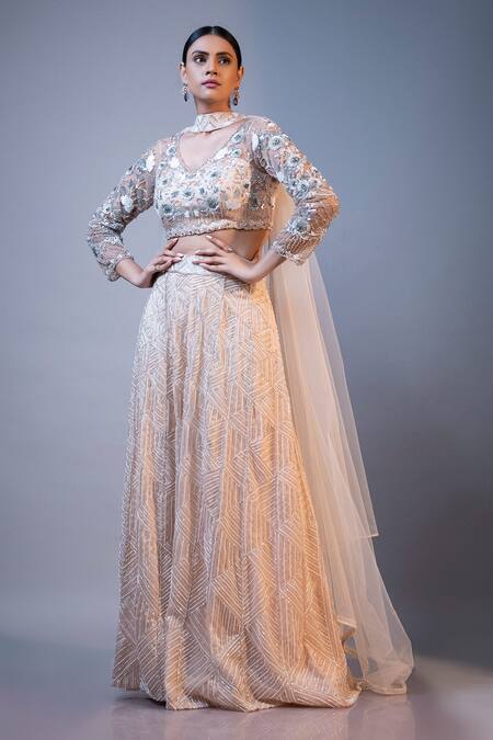 Buy_Ellemora Fashions_Ivory Net, Satin, Organza Embroidery V-neck Elegance Floral Palazzo Set _Online_at_Aza_Fashions