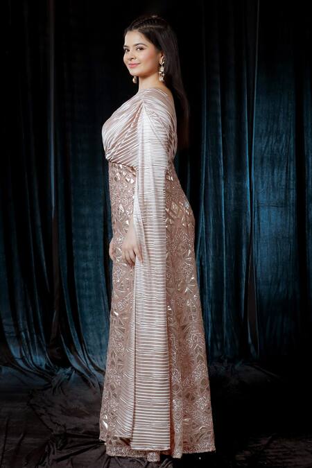 Buy Ellemora Fashions Beige Organza Hand Embroidered Gota Patti V Neck Jumpsuit Buy_Ellemora Fashions_Beige Organza Hand Embroidered Gota Patti V Neck Jumpsuit