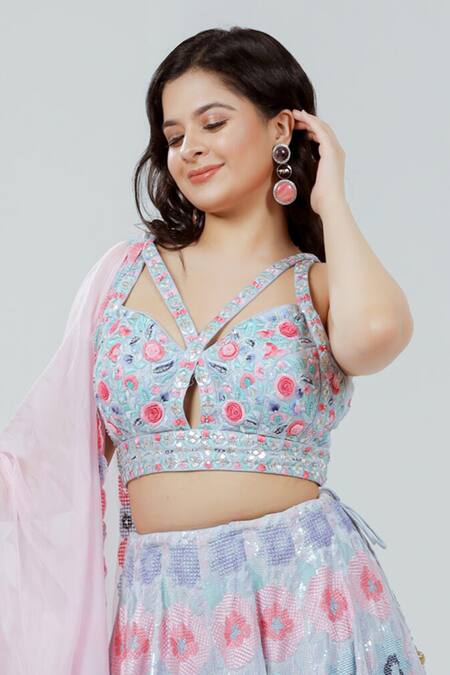 Buy Ellemora Fashions Purple Silk, Organza Embroidery, Crystals, Sequins Hand Blouse Lehenga Set Buy_Ellemora Fashions_Purple Silk, Organza Embroidery, Crystals, Sequins Hand Blouse Lehenga Set