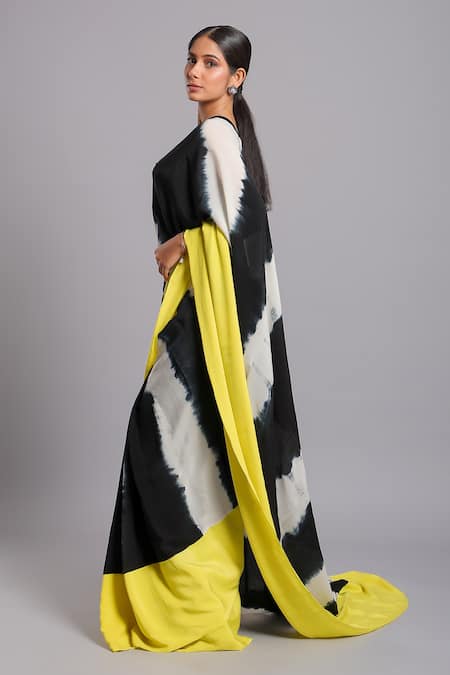 Buy Ellemora Fashions Black Crepe Sequins, Tie Dye Stripe Pattern Pre-draped Saree With Corset Blouse Online at Aza Fashions Buy_Ellemora Fashions_Black Crepe Sequins, Tie Dye Stripe Pattern Pre-draped Saree With Corset Blouse _Online_at_Aza_Fashions