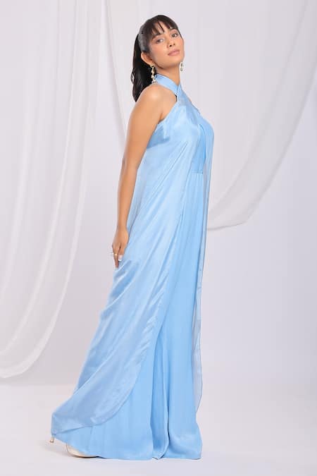 Shop_Ellemora Fashions_Blue Dull Crepe Plain Halter Neck Jumpsuit _Online_at_Aza_Fashions