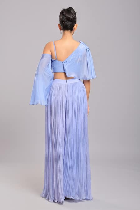 Ellemora Fashions_Blue Applique Embroidered Cape And Palazzo Set _Online_at_Aza_Fashions