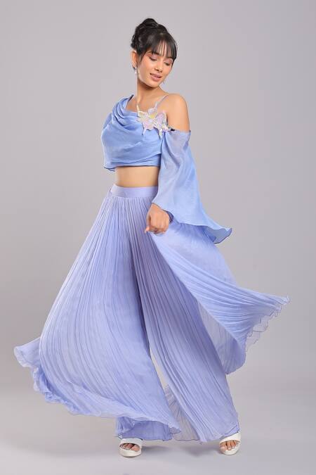 Buy_Ellemora Fashions_Blue Applique Embroidered Cape And Palazzo Set _Online_at_Aza_Fashions