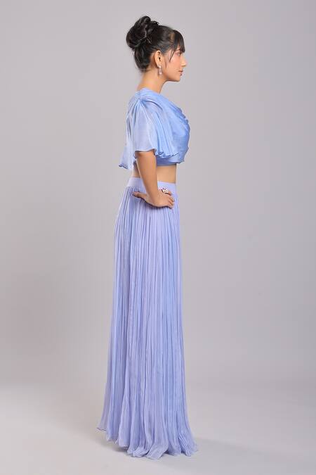 Shop_Ellemora Fashions_Blue Applique Embroidered Cape And Palazzo Set _Online_at_Aza_Fashions