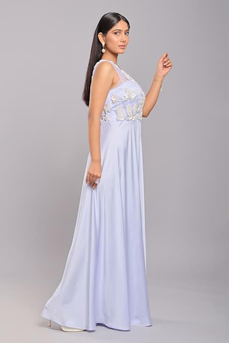 Buy Ellemora Fashions Purple Dull Crepe Embroidery Pearl Plunge V Neck Jumpsuit Online at Aza Fashions Buy_Ellemora Fashions_Purple Dull Crepe Embroidery Pearl Plunge V Neck Jumpsuit _Online_at_Aza_Fashions