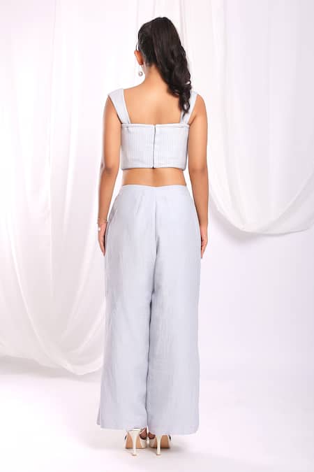 Ellemora Fashions Grey Linen Textured Sweetheart Neck Corset And Palazzo Set Online at Aza Fashions Ellemora Fashions_Grey Linen Textured Sweetheart Neck Corset And Palazzo Set _Online_at_Aza_Fashions