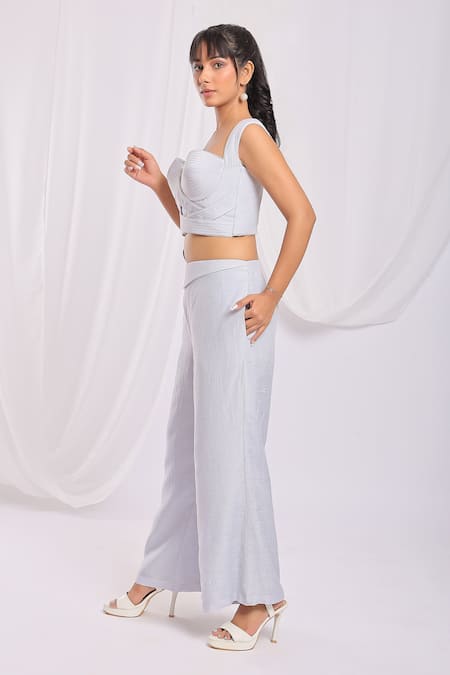 Shop Ellemora Fashions Grey Linen Textured Sweetheart Neck Corset And Palazzo Set Online at Aza Fashions Shop_Ellemora Fashions_Grey Linen Textured Sweetheart Neck Corset And Palazzo Set _Online_at_Aza_Fashions