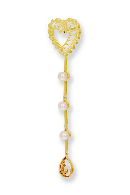 Esme By Aashna Dalmia Gold Plated Smocking, Crystals Sweet Serenade Heart Carved Cutwork Earrings Online at Aza Fashions Esme By Aashna Dalmia_Gold Plated Smocking, Crystals Sweet Serenade Heart Carved Cutwork Earrings _Online_at_Aza_Fashions