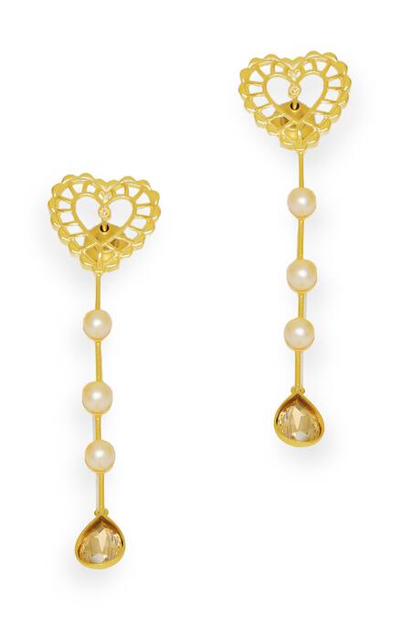 Buy Esme By Aashna Dalmia Gold Plated Smocking, Crystals Sweet Serenade Heart Carved Cutwork Earrings Online at Aza Fashions Buy_Esme By Aashna Dalmia_Gold Plated Smocking, Crystals Sweet Serenade Heart Carved Cutwork Earrings _Online_at_Aza_Fashions