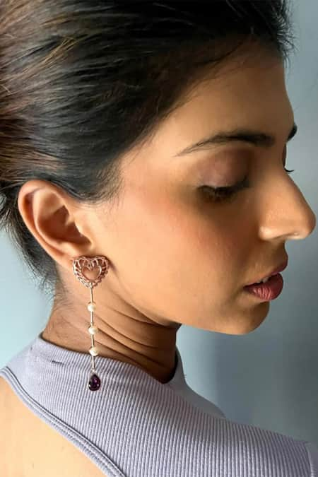 Esme by Aashna Dalmia Purple Swarovski Sweet Serenade Embellished Cutwork Earrings 