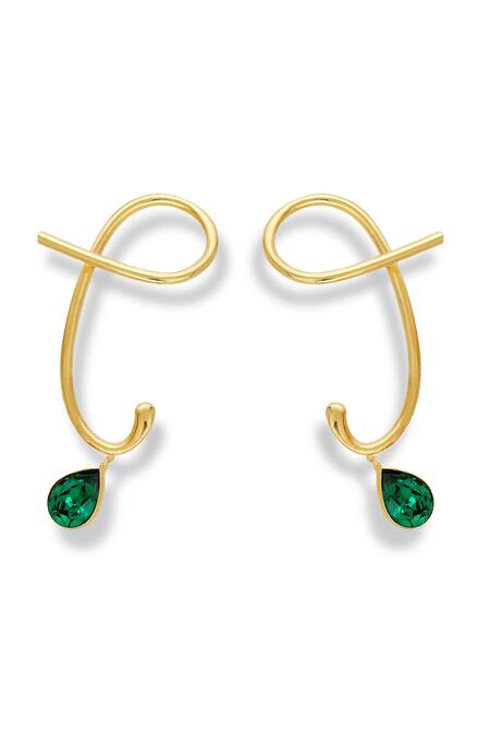 Esme By Aashna Dalmia_Emerald Green Stones Eternal Echo Tear Drop Carved Earrings _Online_at_Aza_Fashions