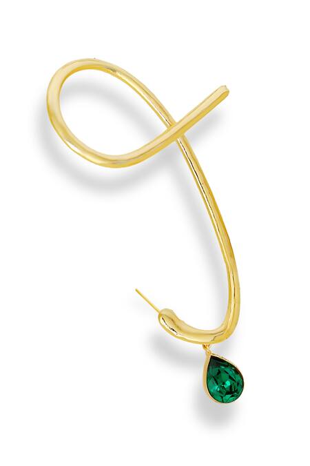 Buy_Esme By Aashna Dalmia_Emerald Green Stones Eternal Echo Tear Drop Carved Earrings _Online_at_Aza_Fashions