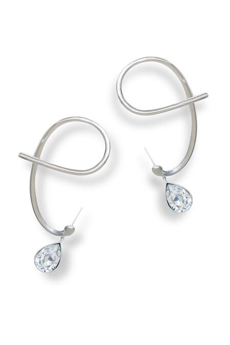 Shop Esme By Aashna Dalmia Silver Plated Stones Eternal Echo Carved Earrings at Aza Fashions Shop_Esme By Aashna Dalmia_Silver Plated Stones Eternal Echo Carved Earrings _at_Aza_Fashions