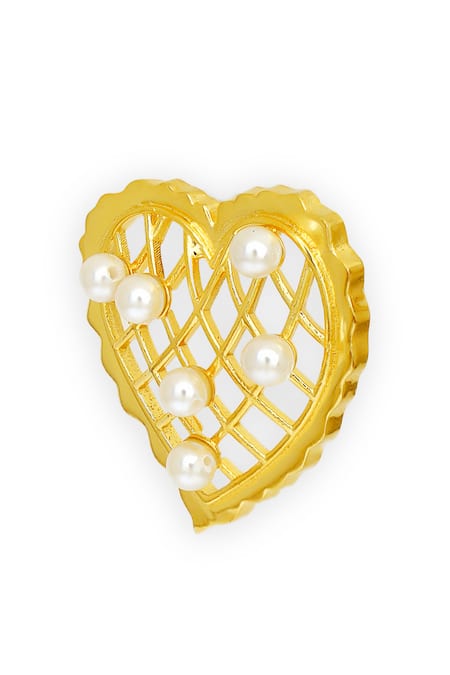 Esme By Aashna Dalmia Gold Plated Pearls Whispering Heart Carved Cutwork Earrings Online at Aza Fashions Esme By Aashna Dalmia_Gold Plated Pearls Whispering Heart Carved Cutwork Earrings _Online_at_Aza_Fashions