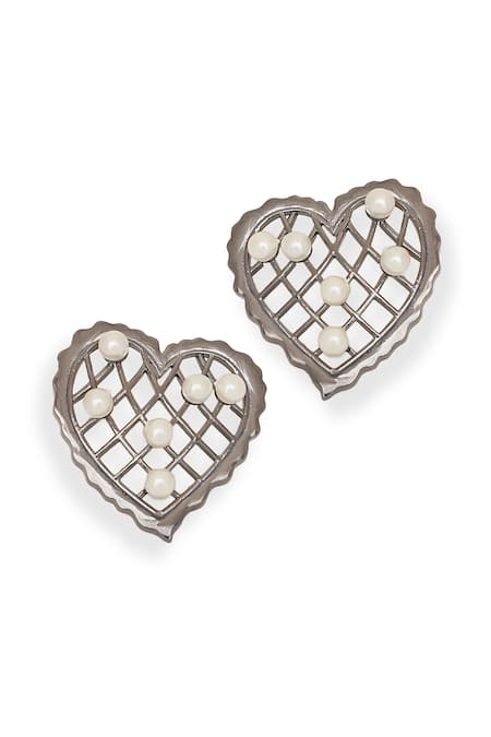 Shop Esme By Aashna Dalmia Grey Pearls Whispering Heart Embellished Earrings at Aza Fashions Shop_Esme By Aashna Dalmia_Grey Pearls Whispering Heart Embellished Earrings _at_Aza_Fashions