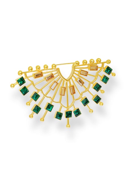 Shop Esme By Aashna Dalmia Emerald Green Smocking, Crystals Cosmic Cadence Swarovski Embellished Earrings at Aza Fashions Shop_Esme By Aashna Dalmia_Emerald Green Smocking, Crystals Cosmic Cadence Swarovski Embellished Earrings _at_Aza_Fashions