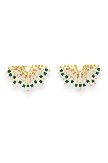 Esme By Aashna Dalmia Emerald Green Smocking, Crystals Cosmic Cadence Swarovski Embellished Earrings Online at Aza Fashions Esme By Aashna Dalmia_Emerald Green Smocking, Crystals Cosmic Cadence Swarovski Embellished Earrings _Online_at_Aza_Fashions
