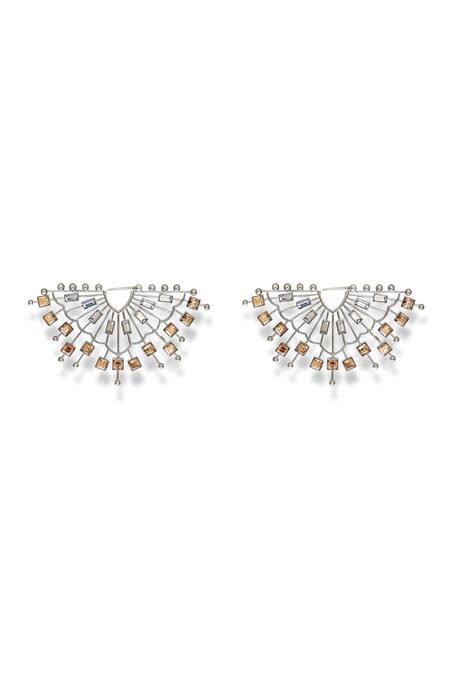 Shop Esme By Aashna Dalmia Grey Stones, Crystals Cosmic Cadence Swarovski Embellished Earrings at Aza Fashions Shop_Esme By Aashna Dalmia_Grey Stones, Crystals Cosmic Cadence Swarovski Embellished Earrings _at_Aza_Fashions