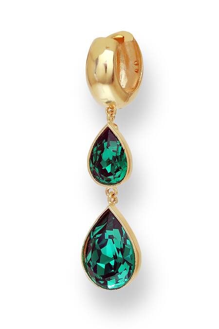 Esme By Aashna Dalmia_Emerald Green Stones Forever Yours Tear Drop Carved Earrings _Online_at_Aza_Fashions