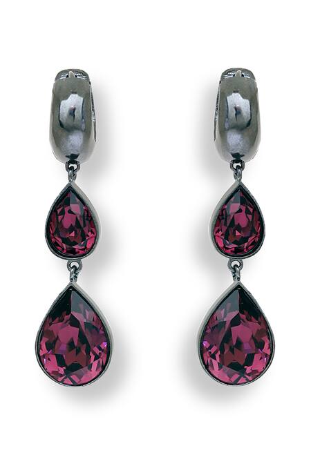 Shop Esme By Aashna Dalmia Purple Stones Forever Yours Swarovski Embellished Earrings at Aza Fashions Shop_Esme By Aashna Dalmia_Purple Stones Forever Yours Swarovski Embellished Earrings _at_Aza_Fashions